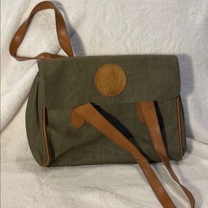 VTG Perry Ellis Olive Green and Tan Leather Shoulder Bag